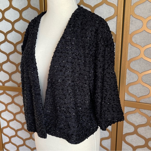 Black Metallic Boucle Cropped Jacket - Picture 1 of 16